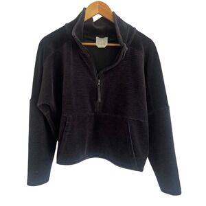 T by Talbots Travel Capsules Sky Lounge Velour Quarter Zip Pullover Black S